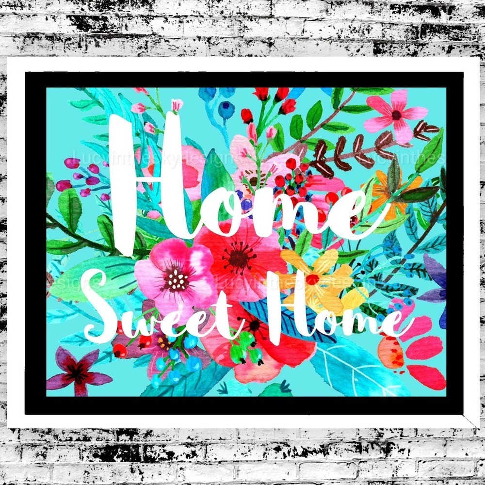 Home Sweet Home Wildflowers on Teal Art Print